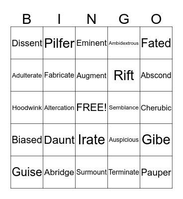 Vocabulary Bingo Card