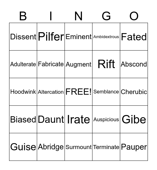 Vocabulary Bingo Card