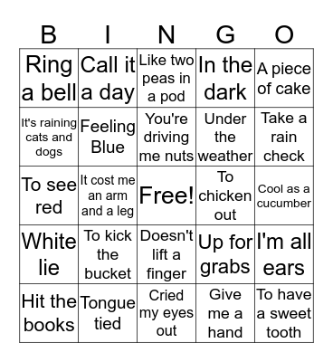 Idiom Bingo Card