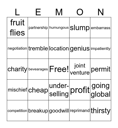 Lemonade Wars Bingo Card