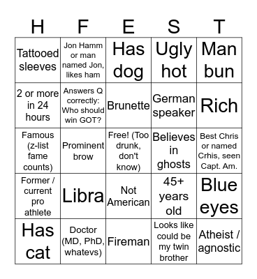 Ho Fest 2019 Bingo Card