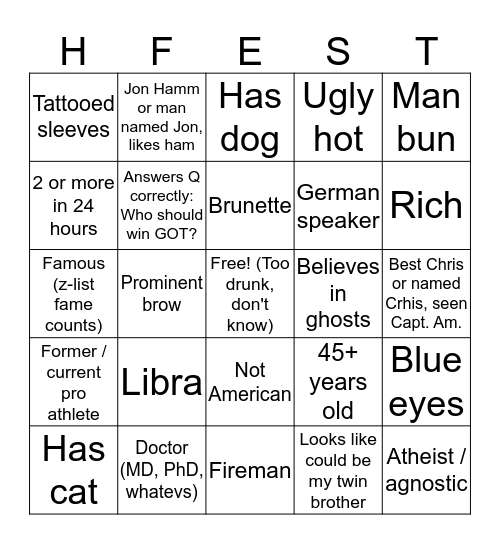 Ho Fest 2019 Bingo Card