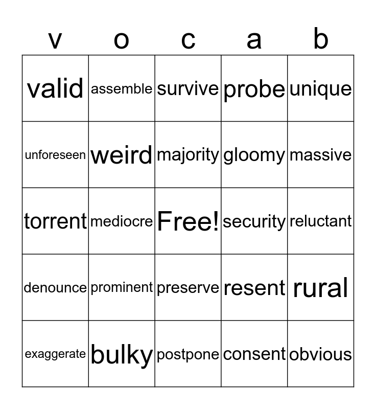 Lesson 7 & 8 (Review 5) Bingo Card