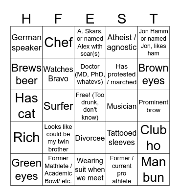 Ho Fest 2019 Bingo Card