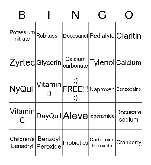 Over-the-counter (OTC) Drugs Bingo Card