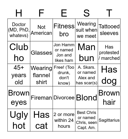 Ho Fest 2019 Bingo Card