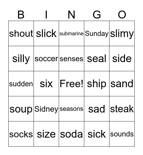Ss Slingo Bingo Card