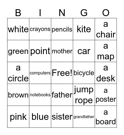 Let's Go Unit 1-5 Bingo Card