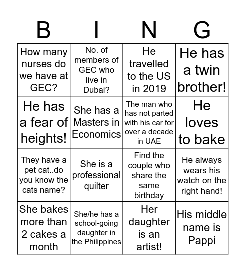 GEC Bingo Night! Bingo Card