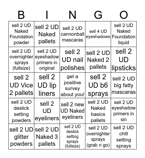 Urban Decay Bingo Card