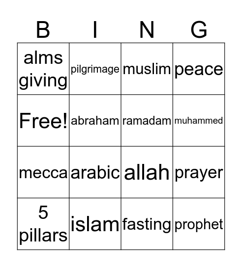 islam Bingo Card