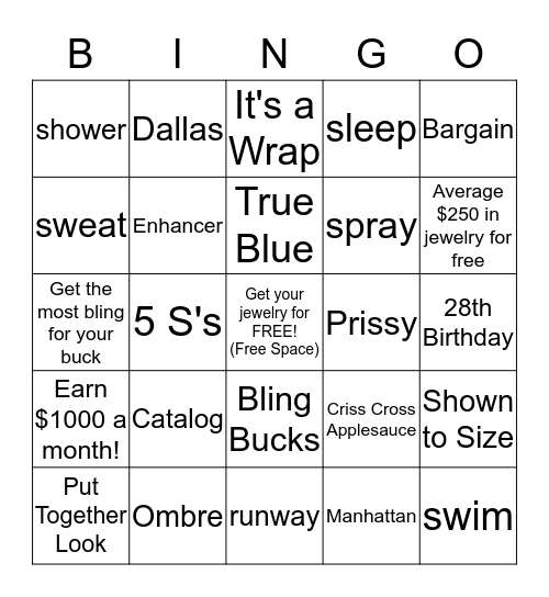 Blingo Bingo! Bingo Card