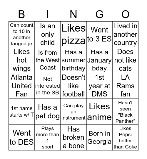 Bingo to Meet You! Bingo Card