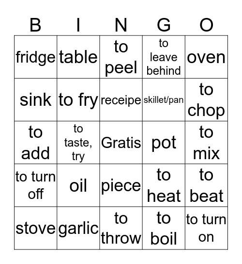 Food bingo Autentico 2 7A Bingo Card