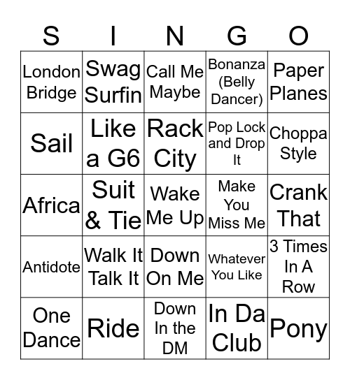 Singo Game 2 Bingo Card