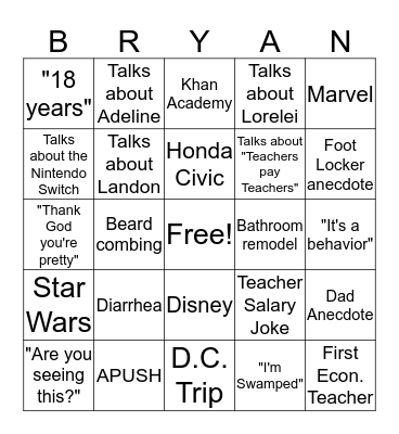 Bryan's Behavioral BING Bonanza Bingo Card