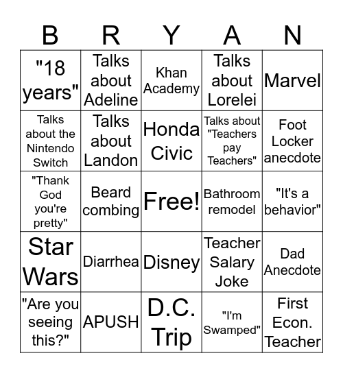 Bryan's Behavioral BING Bonanza Bingo Card