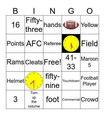 Super bowl Bingo Card