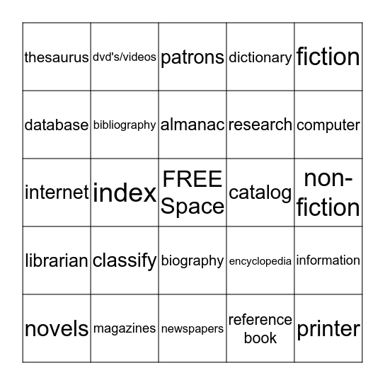 Library Bingo Card