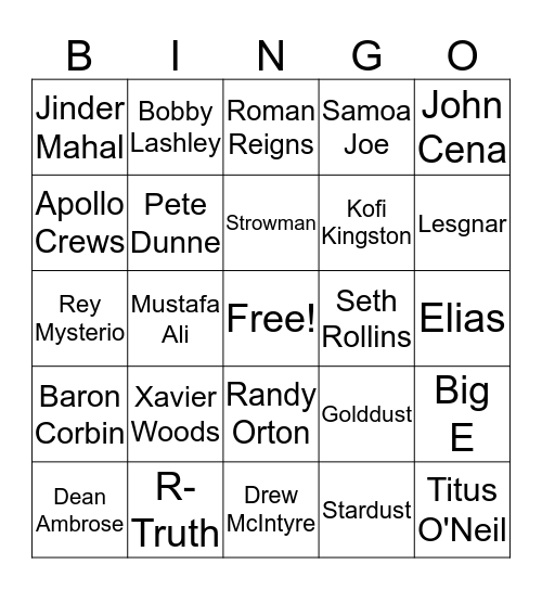 Royal Rumble Männer 2019 Bingo Card