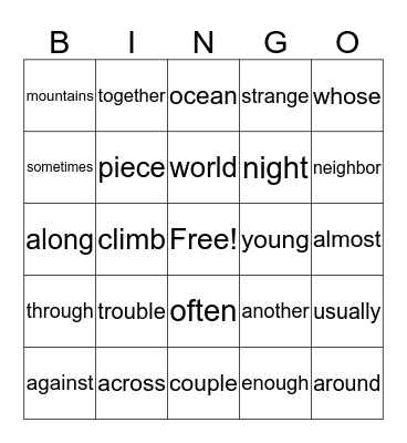 Tricky Bingo Card