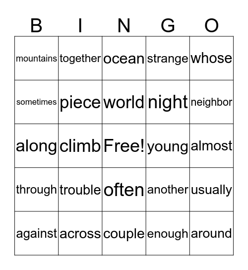 Tricky Bingo Card