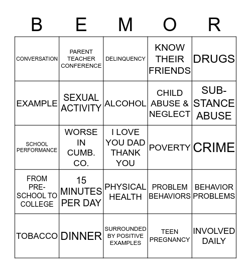 DADDY DAUGHTER BINGO Card