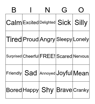 Feelings Bingo Card