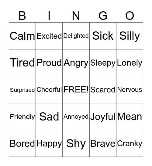 Feelings Bingo Card