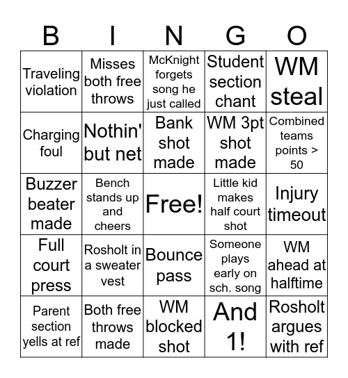 Basketball Bingo Card