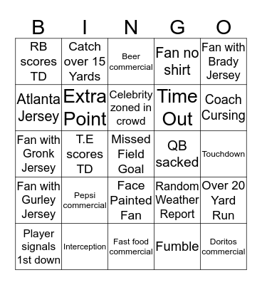 Super Bowl 2019 Bingo Card