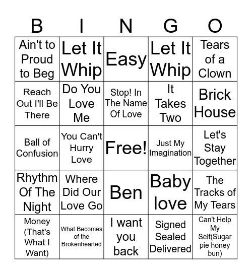 Motown 3 Bingo Card