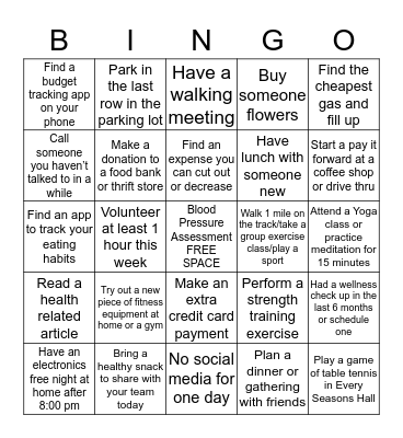 DSG Wellness BINGO Week 2 Bingo Card