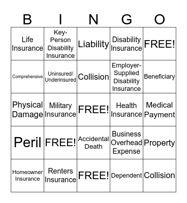 Insurance Bingo Card