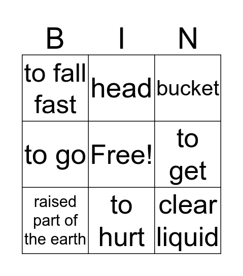 Vocabulary Bingo Card