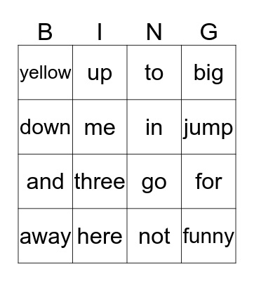 Sight Word Bingo Card