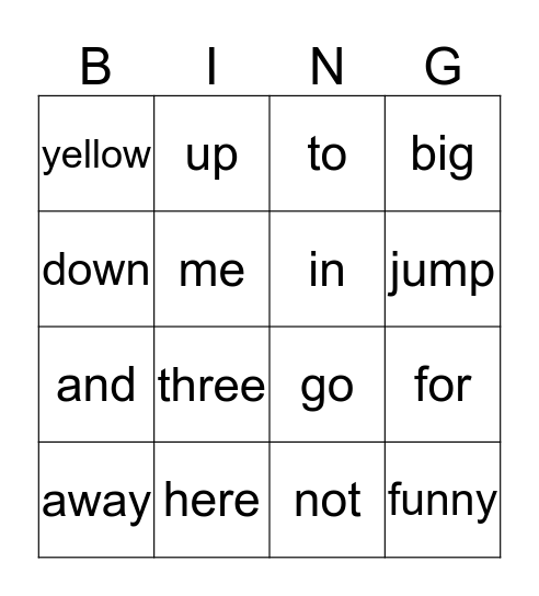 Sight Word Bingo Card