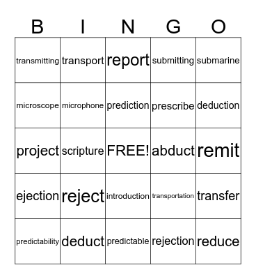 Morphology Bingo Card