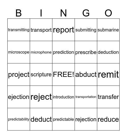 Morphology Bingo Card