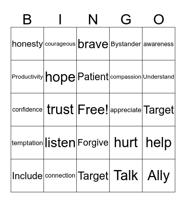 Emapthy Bingo Card