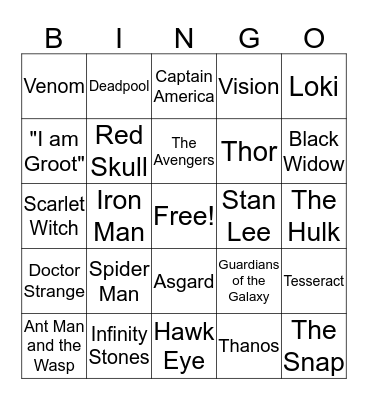 Kayla and Katie's Marvel Party Bingo Card