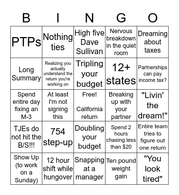 BUSY SEASON BINGO Card