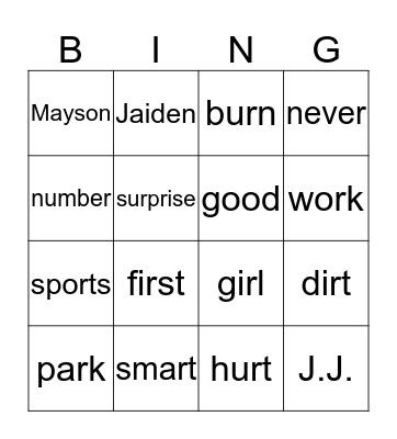 Bossy R Bingo Card