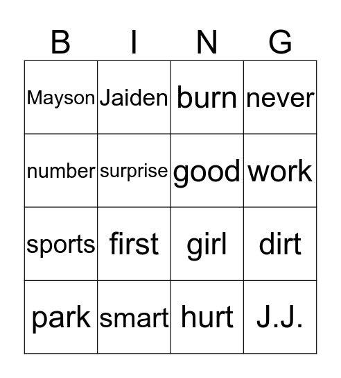 Bossy R Bingo Card