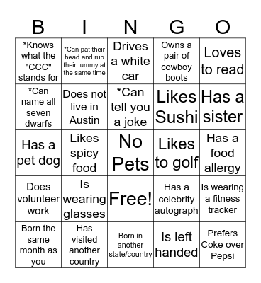 Networking Bingo Card