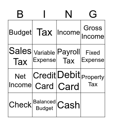 Financial Literacy  Bingo Card