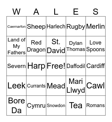 WALES Triva Bingo Card