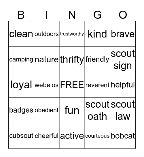 CUBSCOUT  Bingo Card