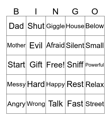 Synonyms Bingo Card
