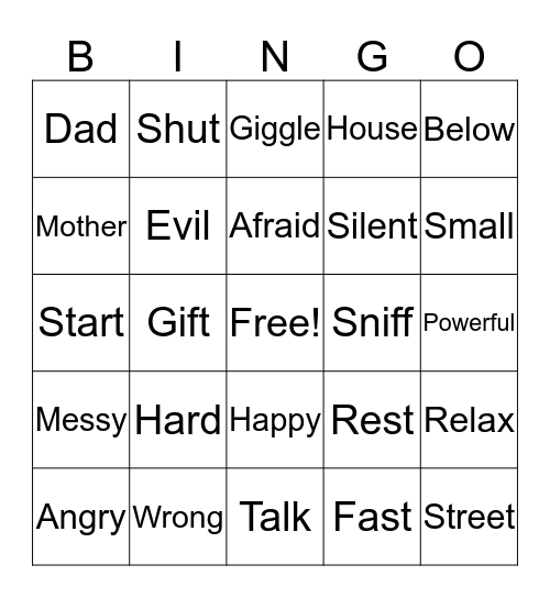 Synonyms Bingo Card